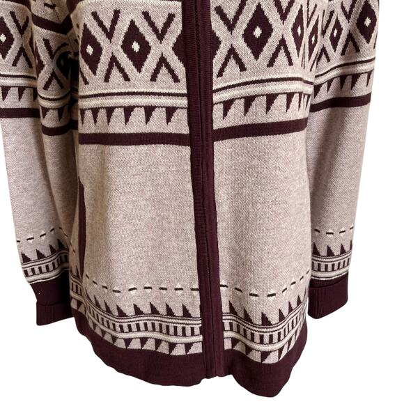 Cynthia Rowley Cardigan Sweater Women's Size Large Mauve Burgundy Aztec Nordic - Picture 3 of 8